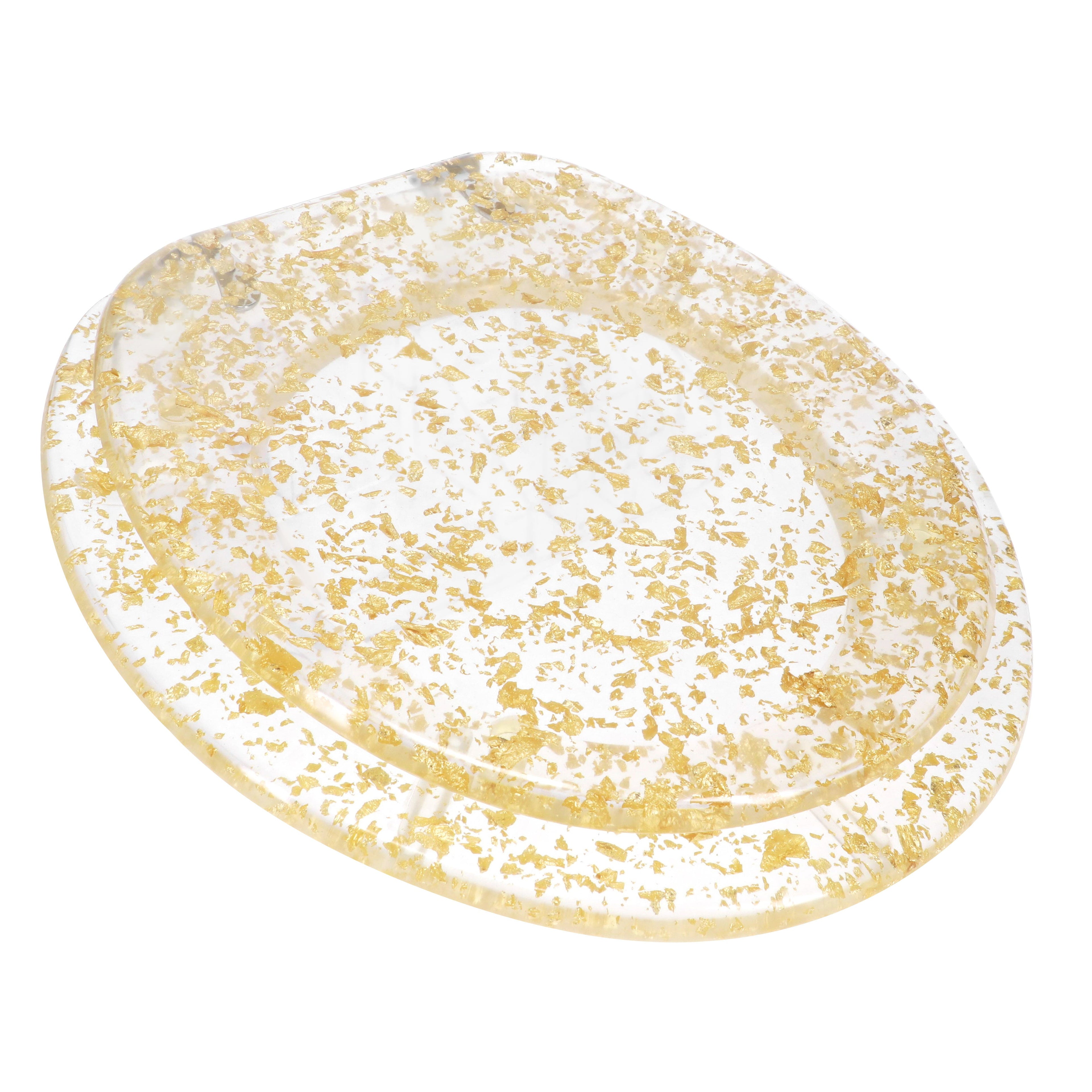 Ginsey Round Resin Decorative Toilet Seat with Chrome Hinges, Gold Foil