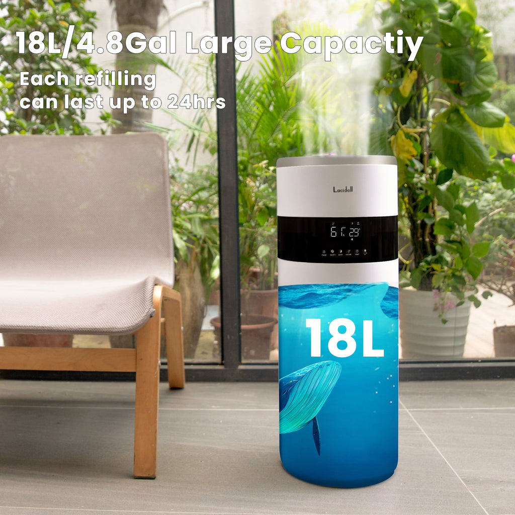 Lacidoll Humidifiers for Large Room - 4.8Gal/18L Wholehouse Humidifier 2000 Sq.ft -  Top Fill, Remote, Timer, 2000ml per Hour Mist Output