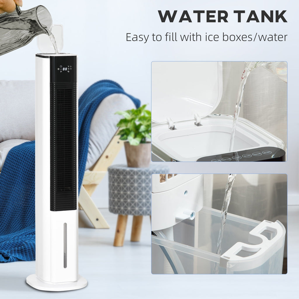 HOMCOM 42" Portable Evaporative Air Cooler, 3-In-1 Ice Cooling Fan Humidifier with Remote, Timer, Oscillating, LED Display, and 1.6 Gal Water Tank, White
