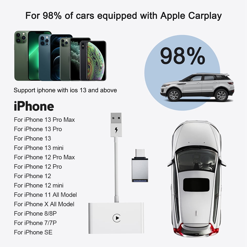 Virwir Wireless Apple Carplay Adapter, For Iphone Factory Wired Apple CarPlay Car Plug-and-Play (Please Check If It Fits Your Car Before Buying!!!!)