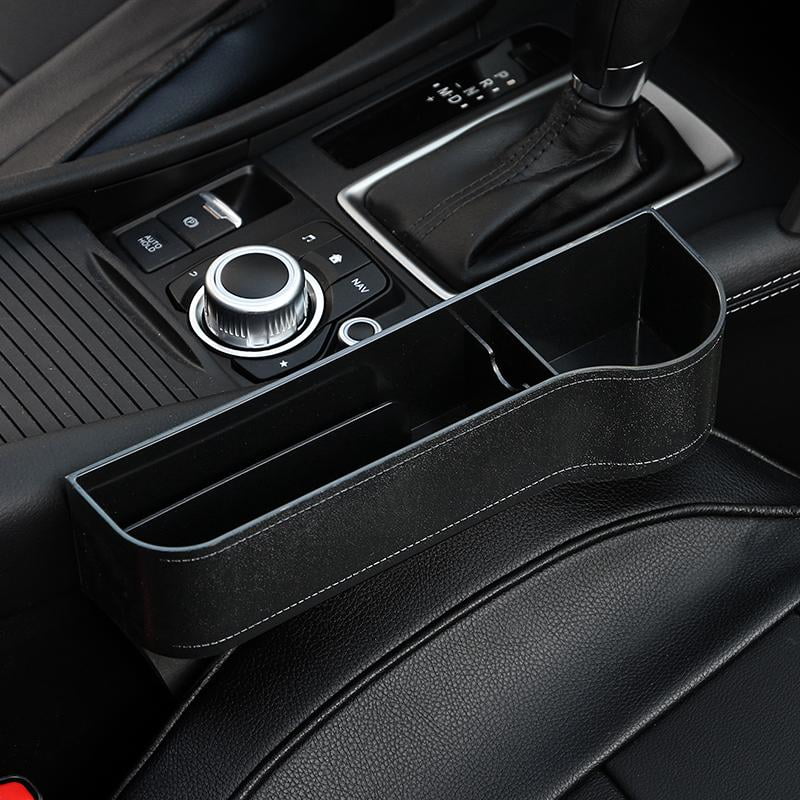 Maynos Car Seat Pockets PU Leather Car Console Side Organizer Seat Gap Filler Catch Caddy ，Multifunctional with Cup Holder Car Seat Crevice Storage Box Creamy-White (1 Pack)