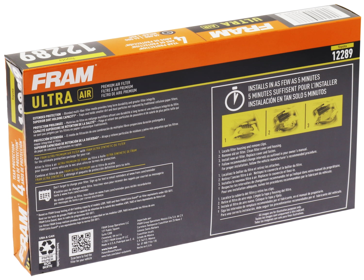 FRAM Ultra Air XGA12289, Premium Engine Air Filter for Select Lexus, Subaru, and Toyota Vehicles