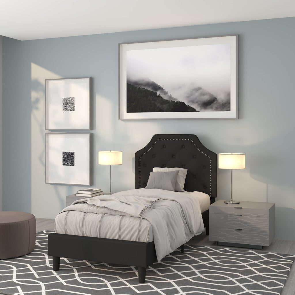 Flash Furniture Brighton Twin Size Tufted Upholstered Platform Bed in Black Fabric
