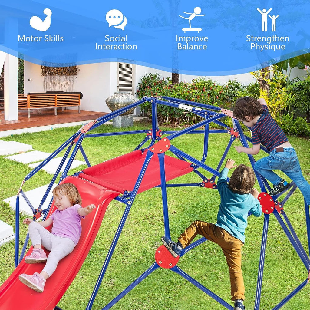 OLAKIDS Climbing Dome with Slide, Kids Outdoor Jungle Gym Geodesic Climber, Steel Frame, 8FT Climb Structure Backyard Playground Center Equipment for Toddlers 3-8