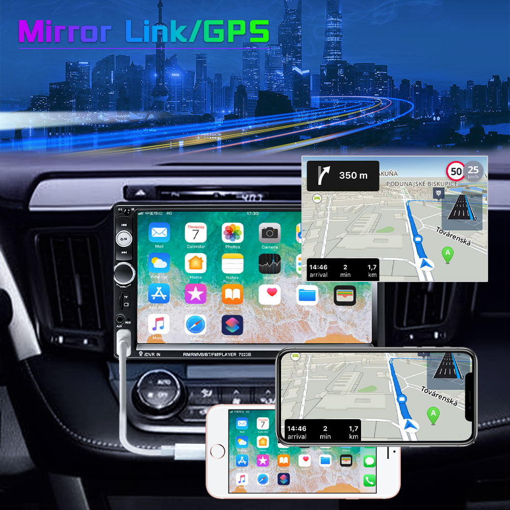 Podofo 12V Universal Double 2 Din 7" Car Stereo Radio with Bluetooth HD Touch Screen MP3 MP4 MP5 Car Multimedia Player SD USB FM Aux Mirror Link Function,with Backup Camera
