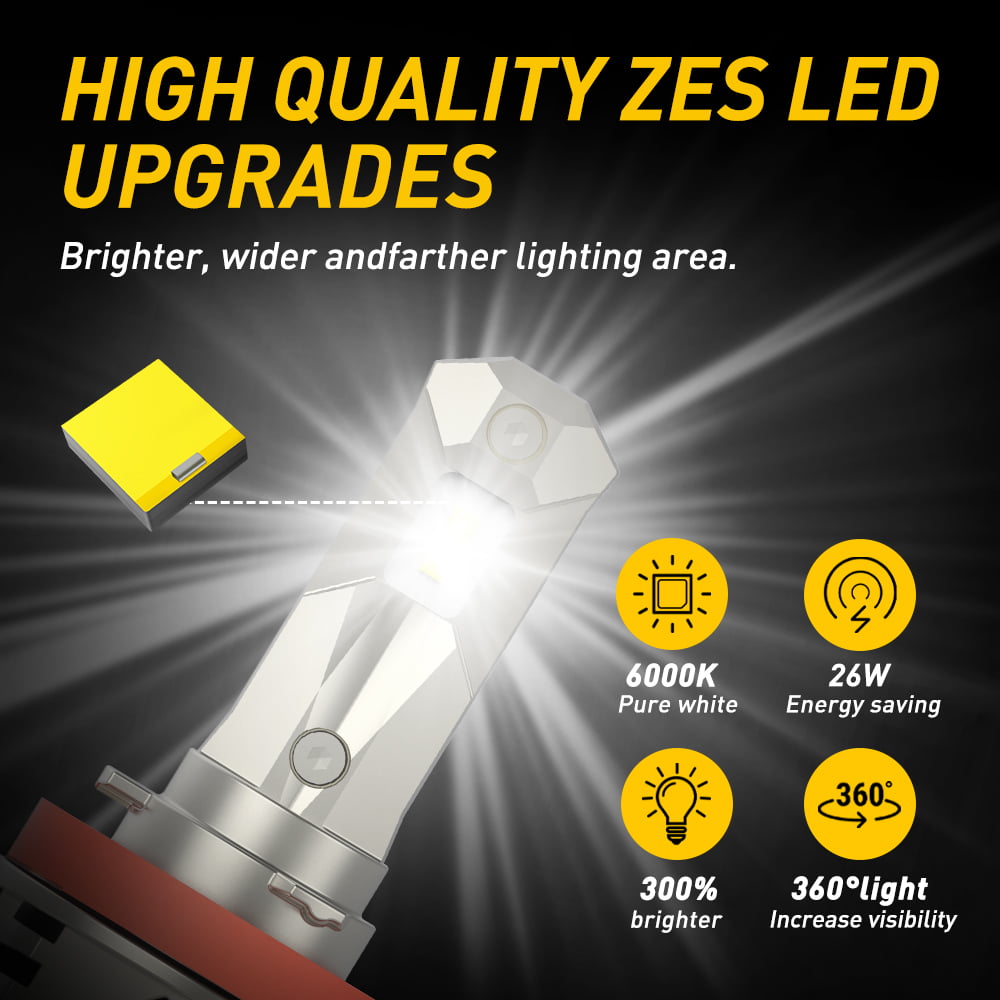 AUXITO H11 Headlight Bulb, 14000LM 300% Brighter H8 H9 H11 LED Headlight Bulbs for Low Beam High Beam, 6000K White, Pack of 2