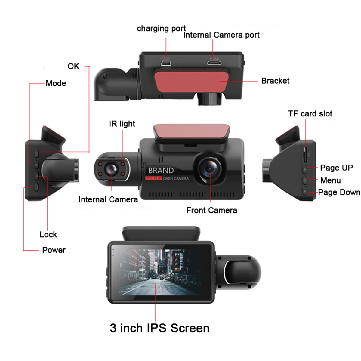 1080P Full HD Car Dash Cam Front And Inside Camera Car DVR Camera Wide Angle with Night Vision, G-Sensor, Crash Detection, Parking Monitor, Loop Recording