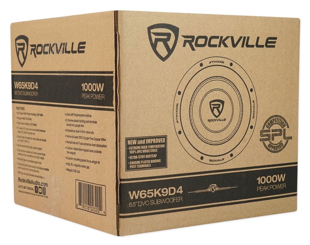 Rockville W65K9D4 6.5" 1000w Peak Car Audio Subwoofer Dual 4-Ohm Sub 250w RMS CEA Rated