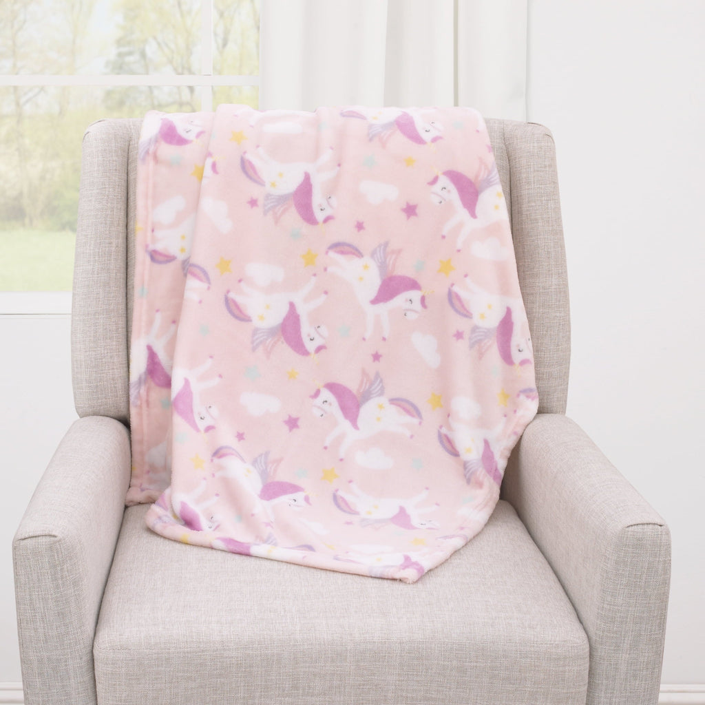 Parent's Choice Plush Baby Blanket, Pink Unicorn Print, 30x36 Inches, Pink, White, Infant Girl