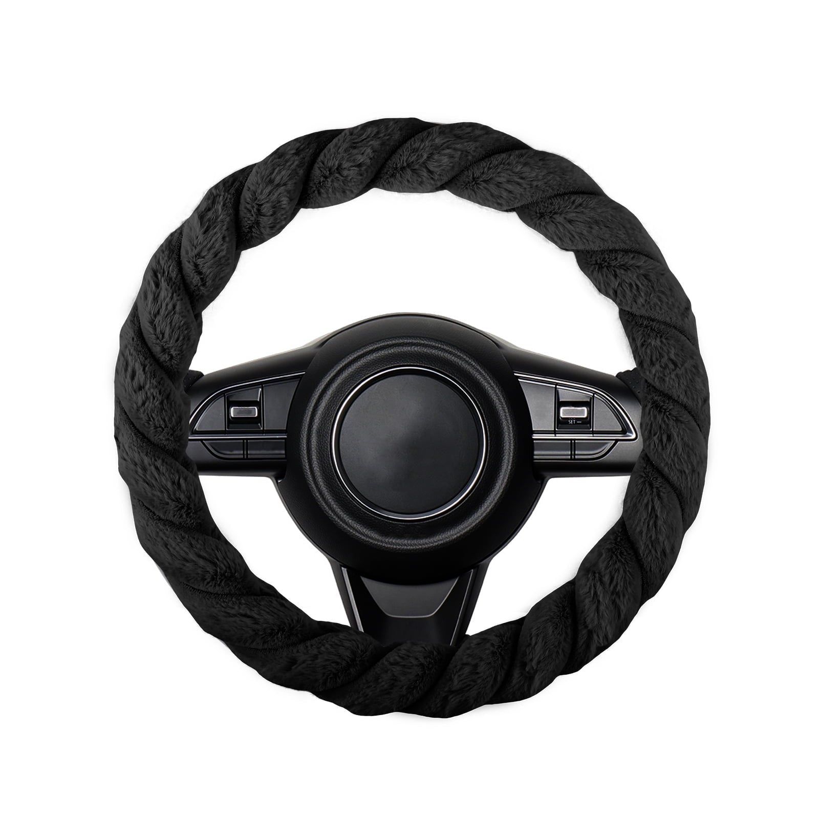 HCQXNSL Black Steering Wheel Cover Plush Steering Wheel Protector Soft Warm Car Covers Fashion Pure 38cm in Diameter for Men and Women