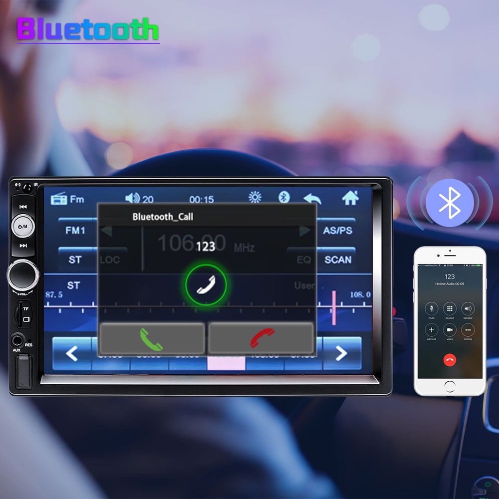 Podofo 12V Universal Double 2 Din 7" Car Stereo Radio with Bluetooth HD Touch Screen MP3 MP4 MP5 Car Multimedia Player SD USB FM Aux Mirror Link Function,with Backup Camera