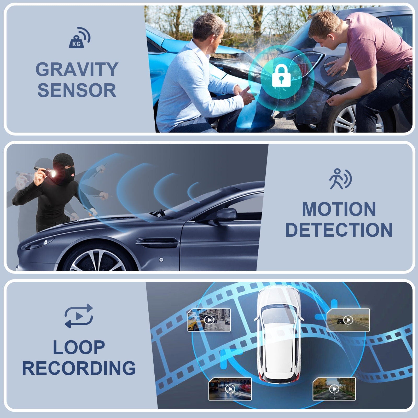 3 Channel Dash Cam Front and Rear Inside, 1080P Dash Camera for Cars, Dashcam Three Way Triple Car Camera with IR Night Vision, Loop Recording, G-Sensor, Parking Monitor, 24 Hours Recording