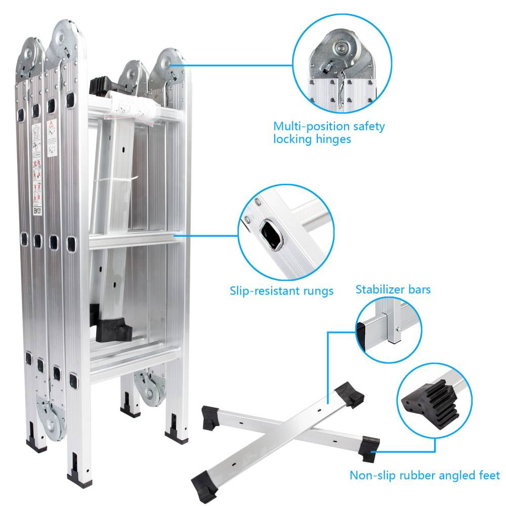 Ktaxon 12.5ft 7 in 1 Multi-Purpose Scaffold Ladder, Folding Aluminium Extension Ladder,  EN 131 Standard, 330lbs Capacity