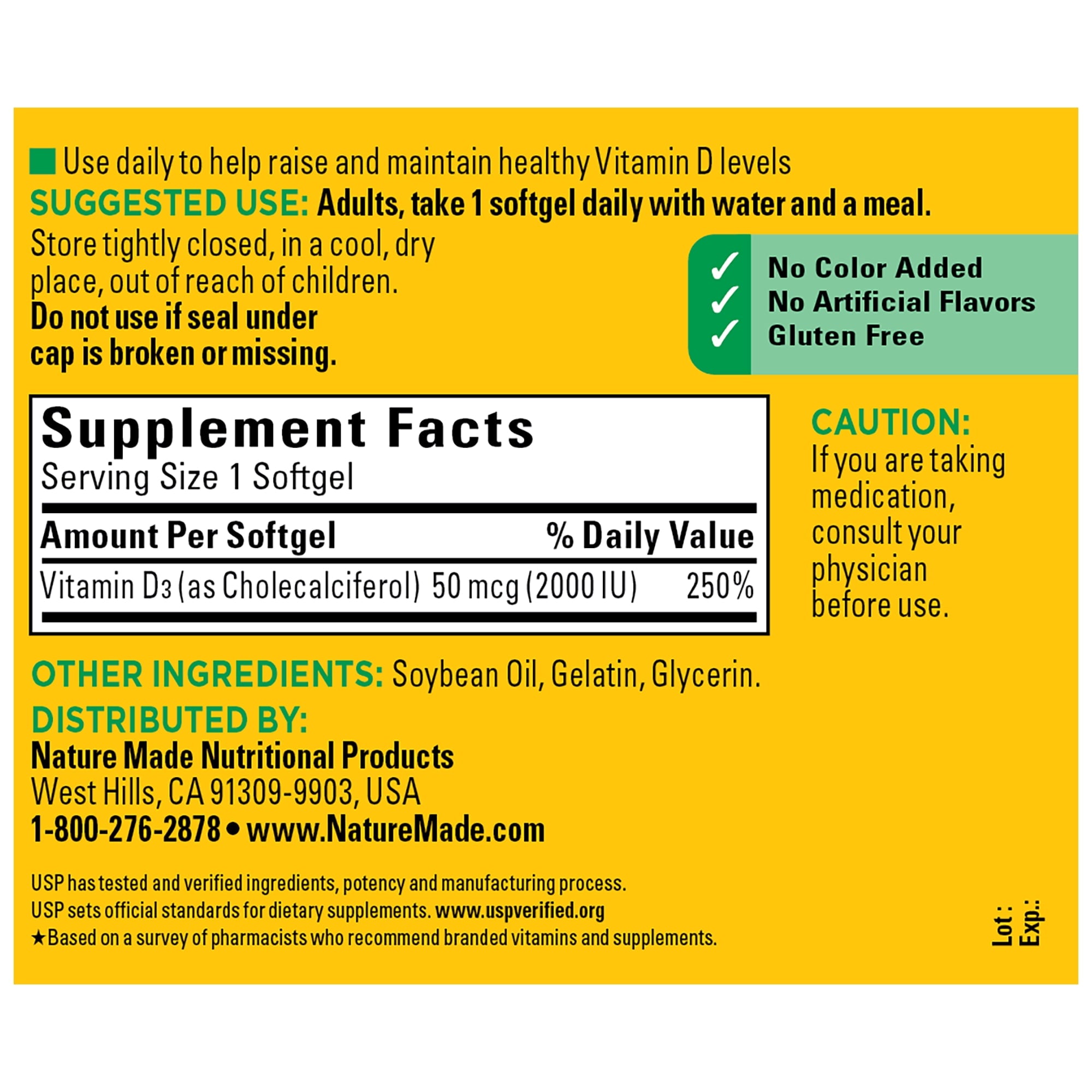 Nature Made Vitamin D3 2000 IU (50 mcg) Softgels, Dietary Supplement for Bone and Immune Health Support, 260 Count