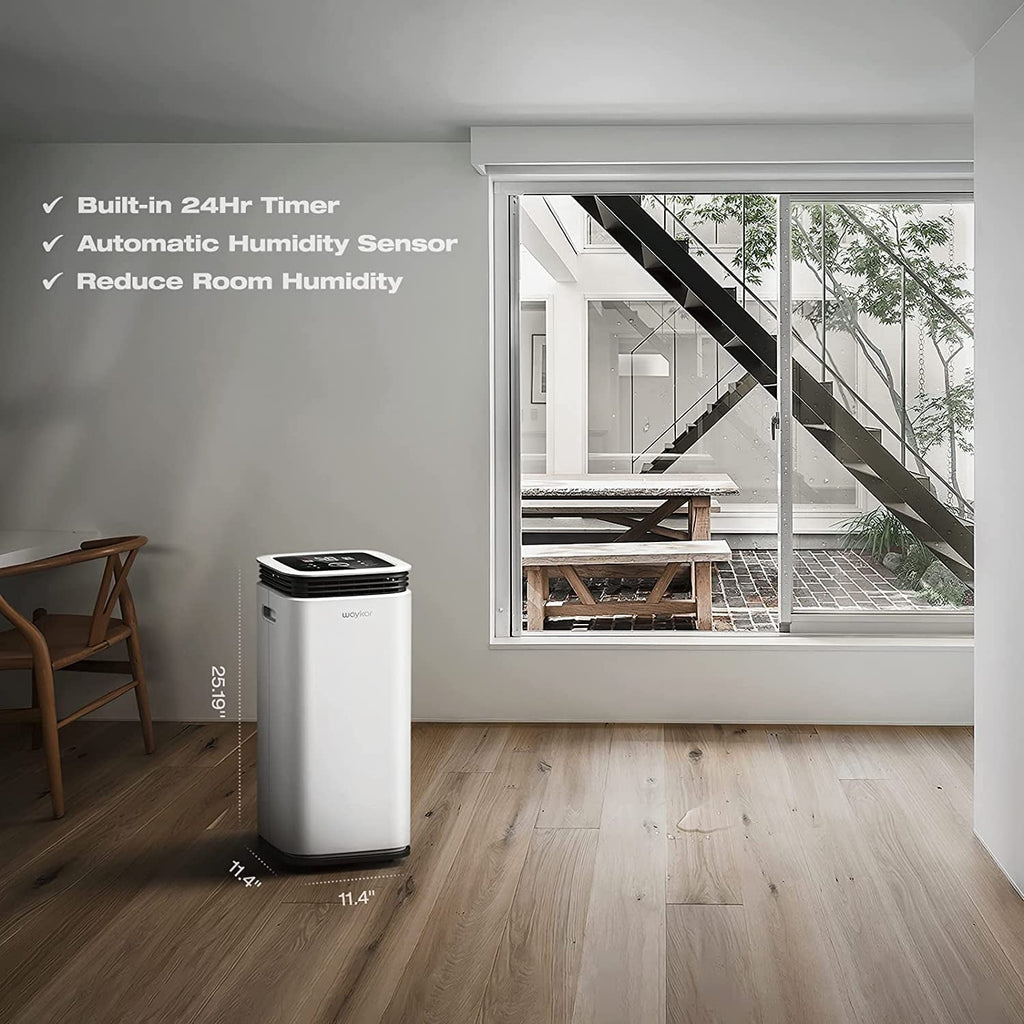 Waykar 70 Pints Dehumidifier for Basement and Home with Drain Hose, Spaces up to 4500 Sq Ft, Removes 9 Gallons Moisture/Day, 1.18 Gallons Water Tank and Four Air Outlets