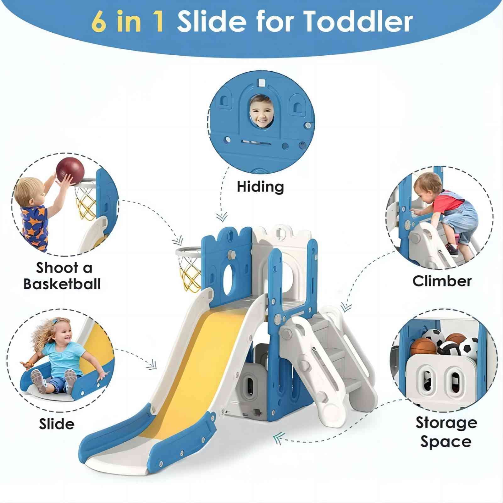 Vebreda Kids Slide for Toddlers Age 1-6 Indoor Outdoor Slide and Climbing Playset with Basketball Hoop