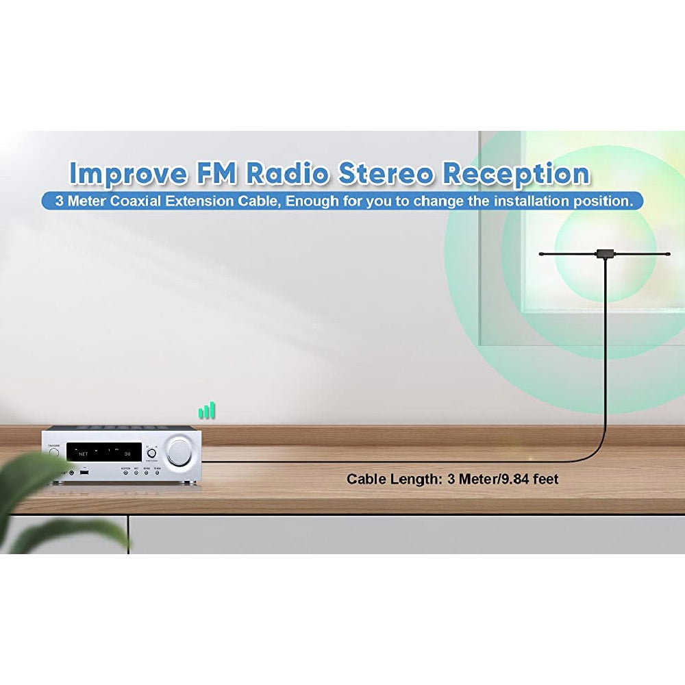 Eightwood FM Radio Antenna FM Dipole Antenna 10ft/3m RG174 Coaxial F-Type Plug Connector