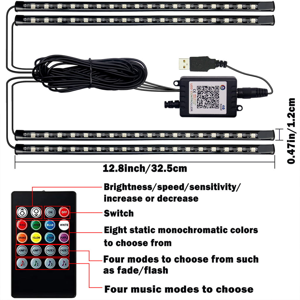 HXXF Interior Car Lights Car Accessories Car Led Lights APP Control with Remote Music Sync Color Change RGB Under Dash Car Lighting with USB Car Charger (RGB)