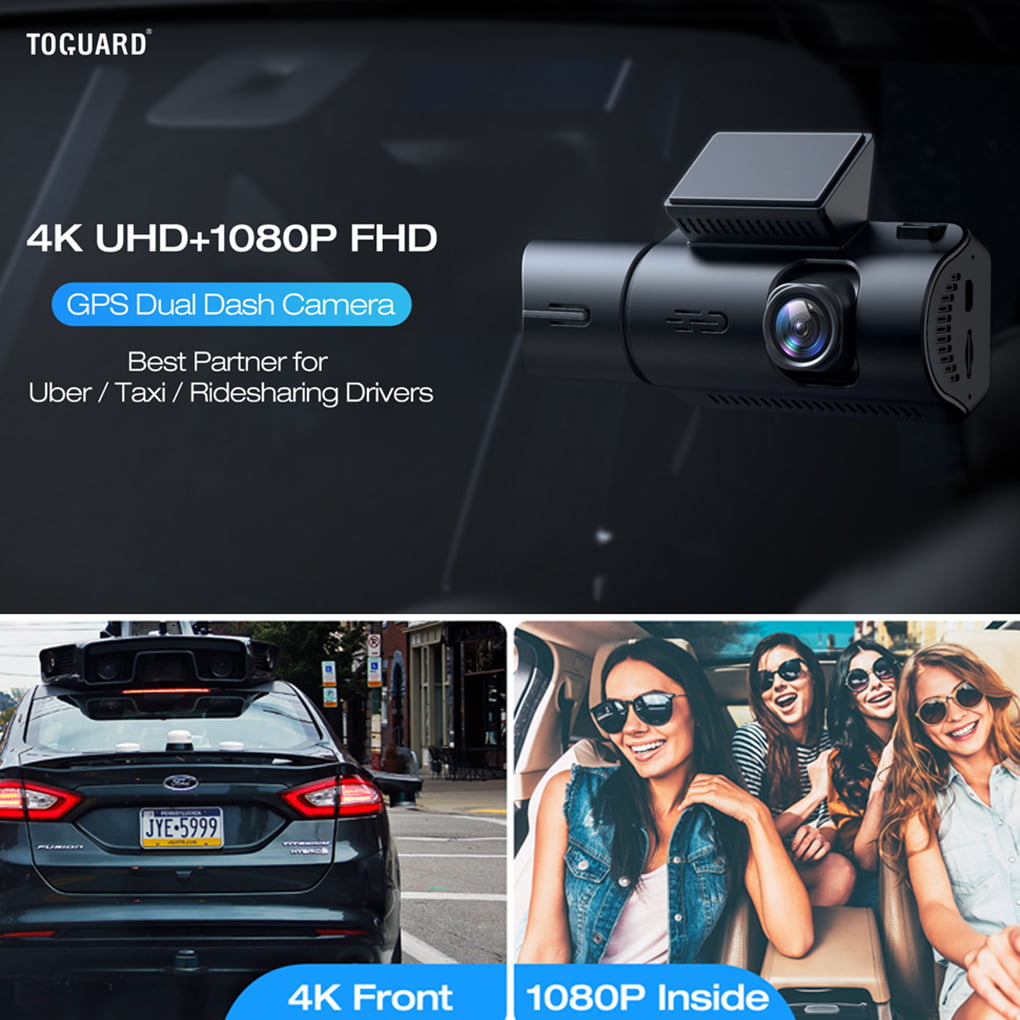 TOGUARD Front and Inside Dual Dash Camera 4K Car Dash Cam with WiFi and GPS 3.16" Display, 170° Wide Angle, IR Night Vision, Support 256GB Max, Black
