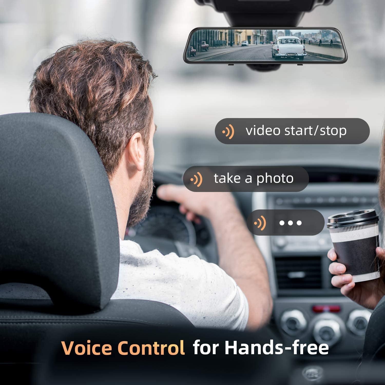 4K 12" Mirror Dash Cam - Vantop H612T Front & Rear View Dual Dash Camera, IPS Touch Screen, Voice Control Cars Mirror Camera W/Night Vision Parking Monitor