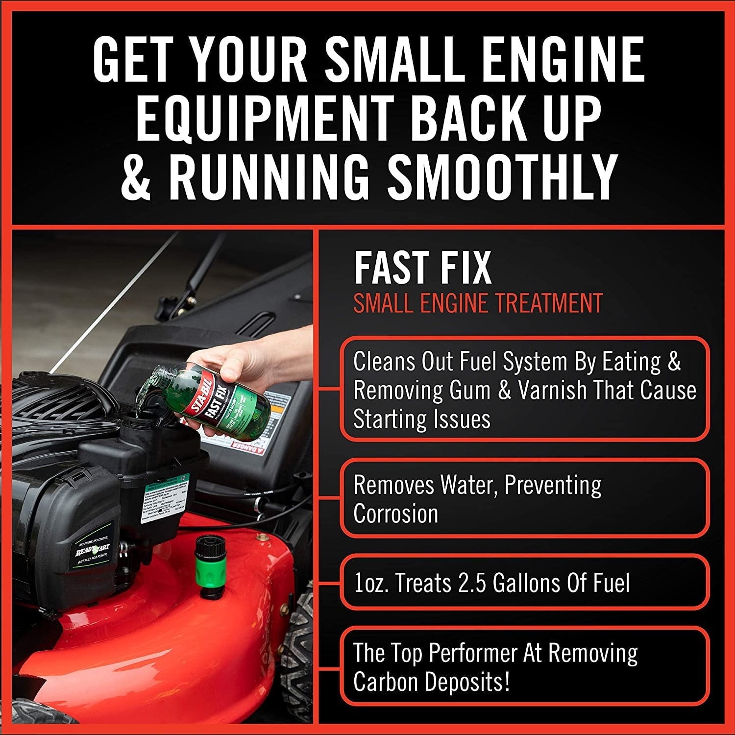STA-BIL Fast Fix Small Engine Treatment - Cleans Carbs and Injectors - Fixes Rough Running Engines - Eliminates Water - Treats 10 Gallons, 4 fl. oz. 22303, Green