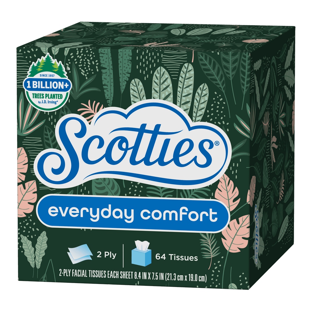 Scotties Everyday Comfort Facial Tissues, 64 Tissues per Box, 4 Cube Packs (256 Total Tissues)