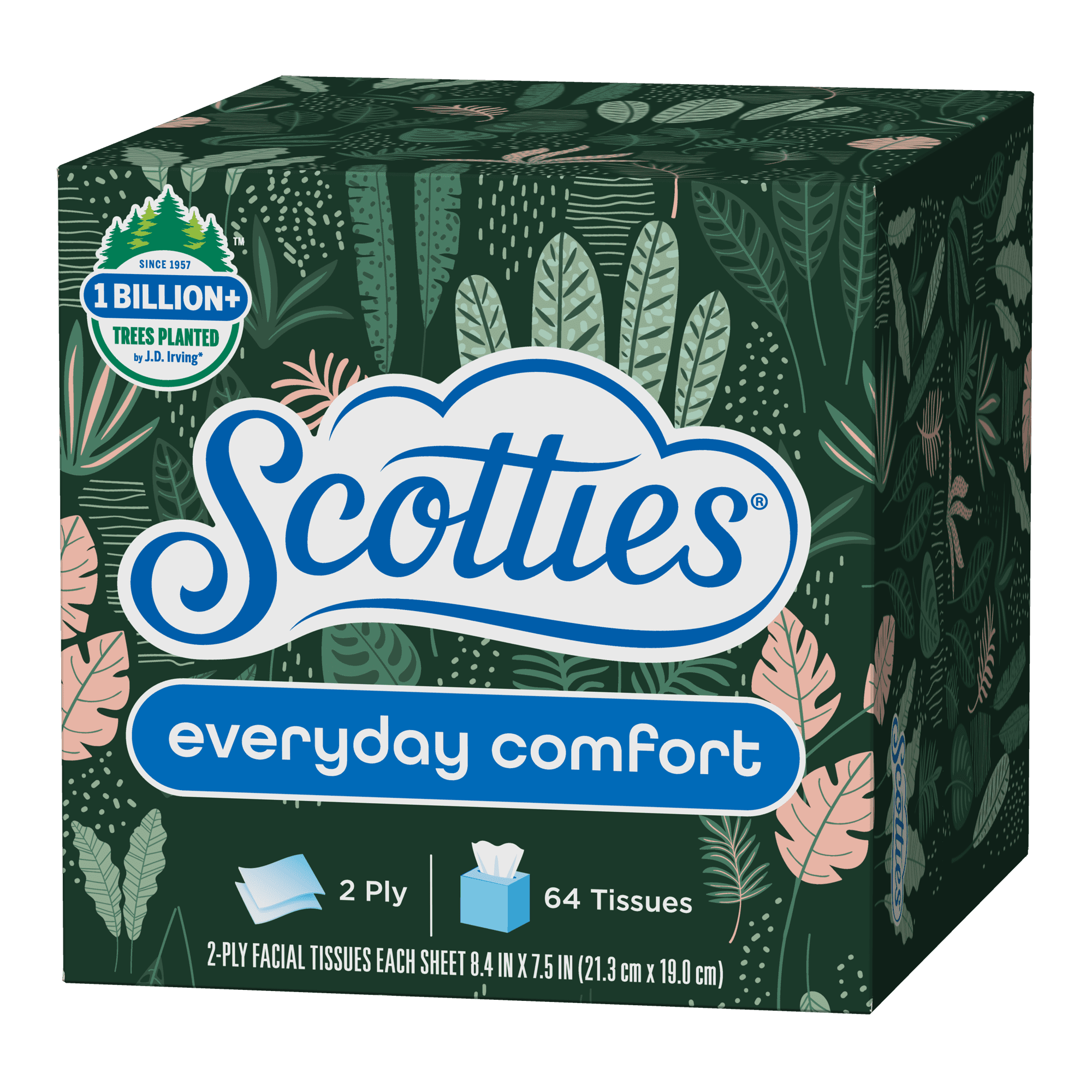 Scotties Everyday Comfort Facial Tissues, 64 Tissues per Box, 4 Cube Packs (256 Total Tissues)