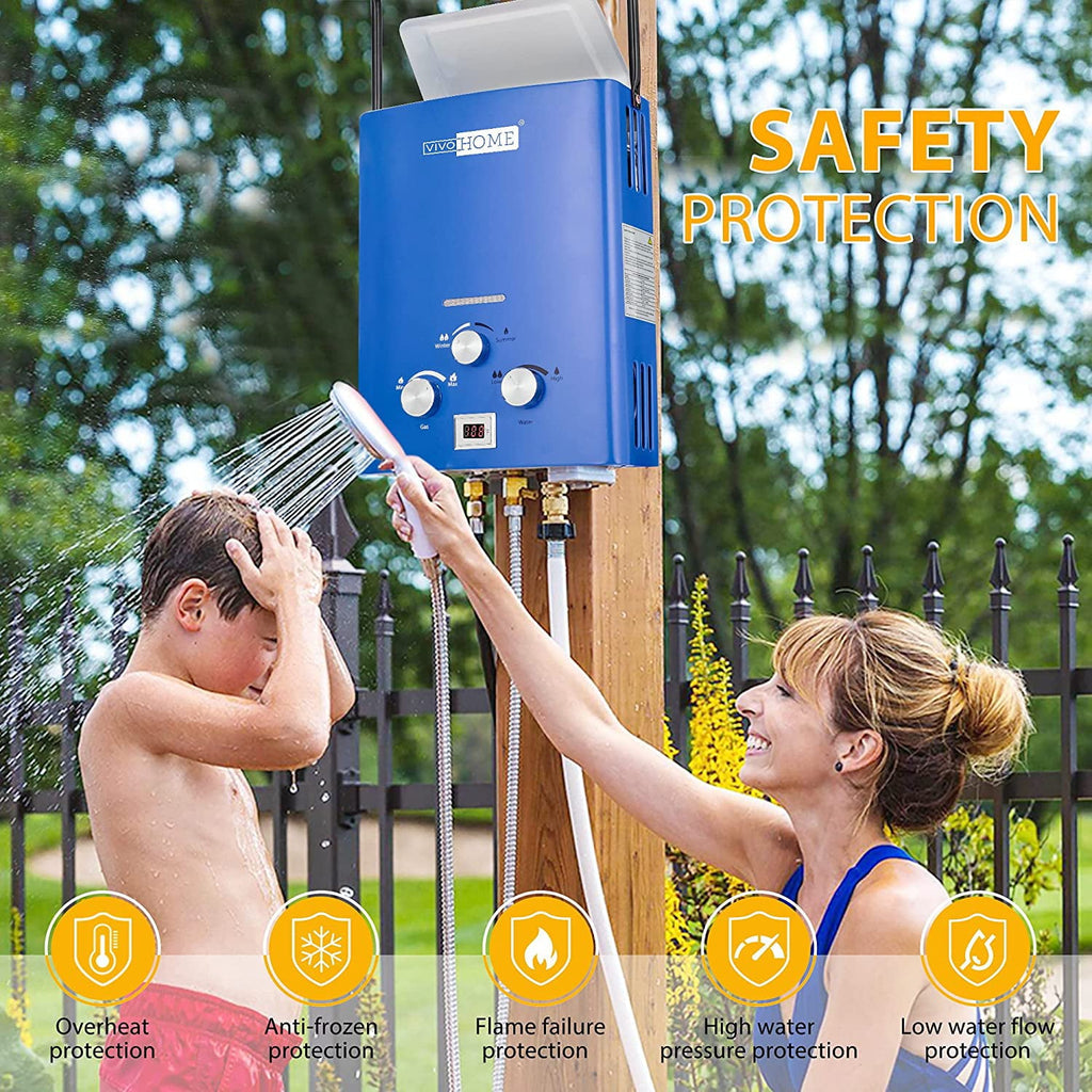 VIVOHOME Portable Propane Tankless Water Heater, 1.6GPM 6L Propane RV Tankless Water Heater with Display, Blue