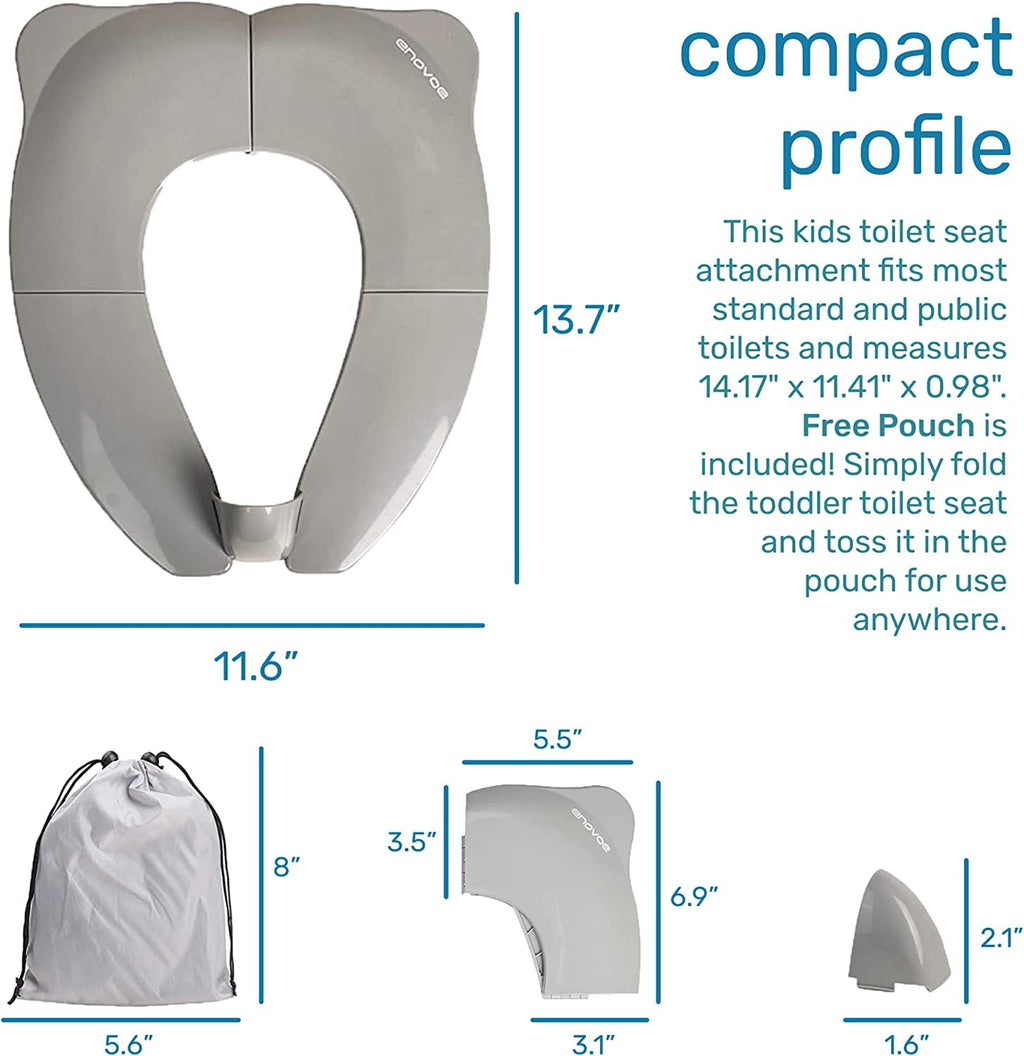 Enovoe Foldable Toddler Potty Seat - Portable Travel Potty Training Toilet Seat for Boys and Girls - Comfortable Non-Slip Attachment in Grey - Ideal Toddler Toilet Seat for Travel