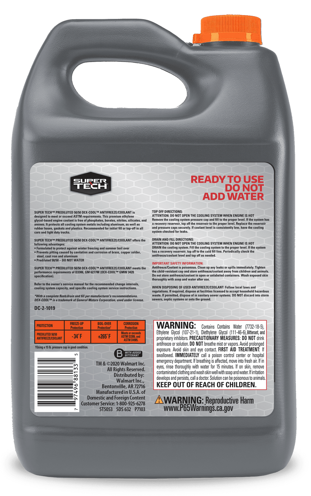 Super Tech Prediluted 50/50 Dex-Cool Antifreeze Coolant, 1 Gallon