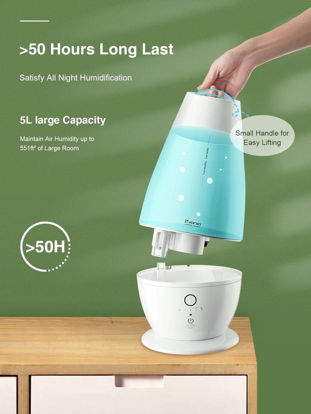 Cool Mist Humidifiers Large Room, 5L Floor Humidifier for Bedroom with Remote Control, Last up to 50 Hours, Smart Humidity Essential Tray