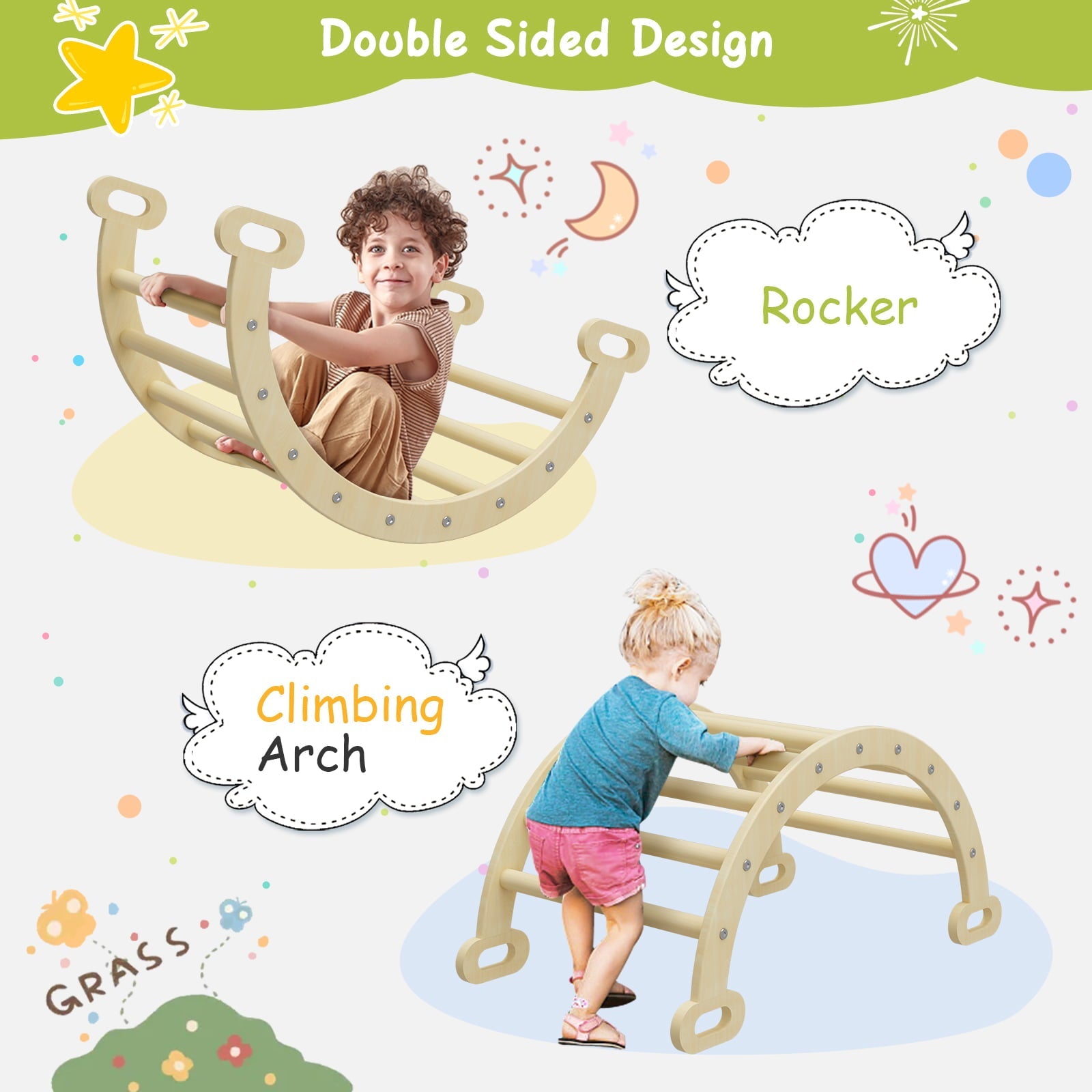 BanaSuper Large 3 in 1 Climbing Triangle Ladder with Ramp & Arch Foldable Wooden Climbing Triangle Set Montessori Climbing Toys for Baby Ourdoor Indoor Playground Play Gym Gift for Boys Girls