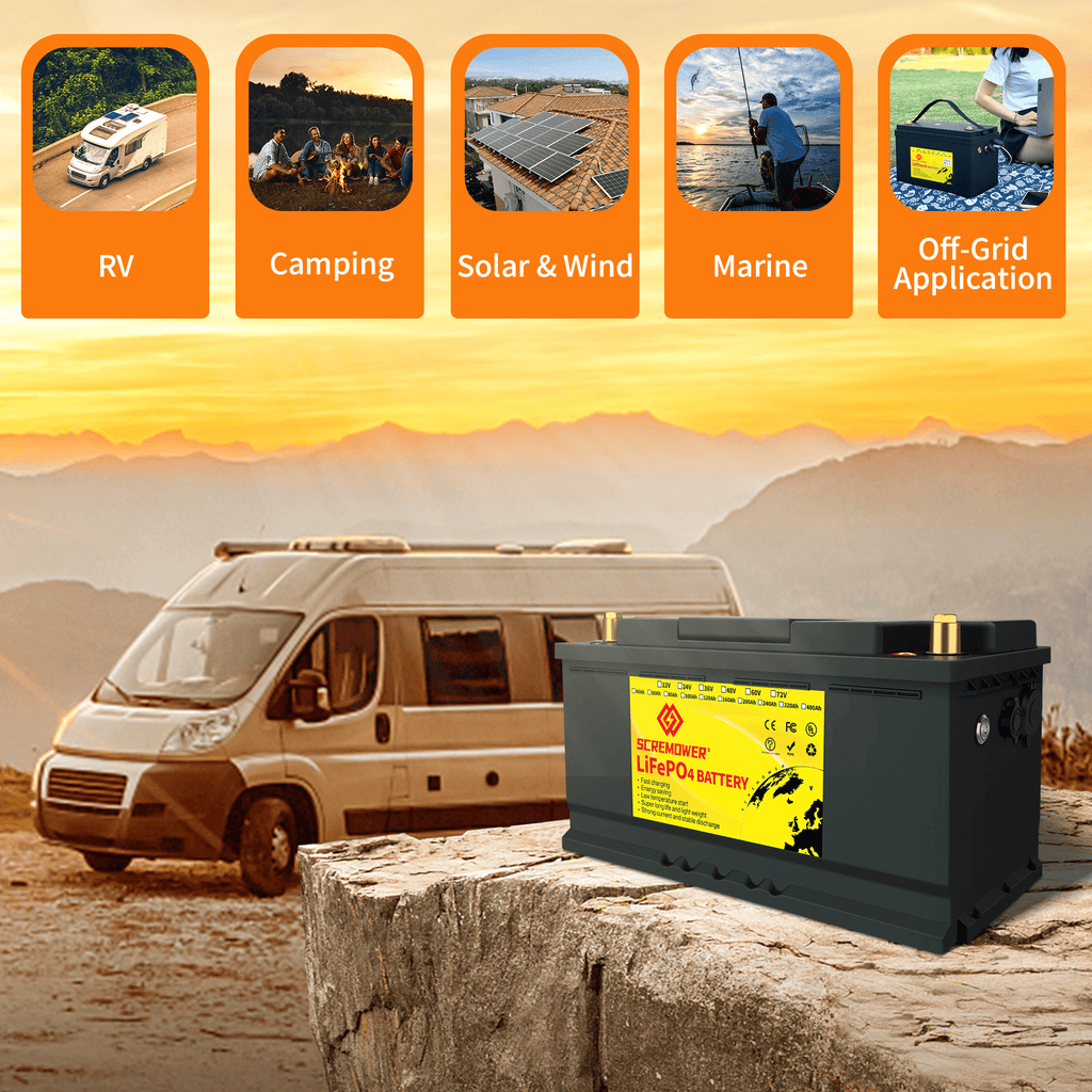 SCREAMPOWER LiFePO4 Battery 12V 100Ah Lithium Battery with 100A BMS, for RV, Solar, Trolling Motor