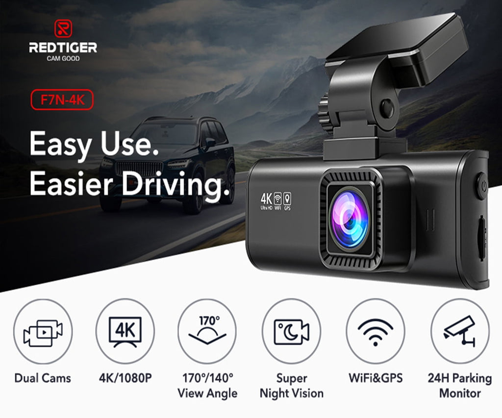 REDTIGER Car Dash Cam with WiFi & GPS, Dash Camera 4K/2.5K Front+1080P Rear with Night Vision, Dual Dash Cam with 3.18" LCD Screen Display, Loop Recording, Parking Mode,Black