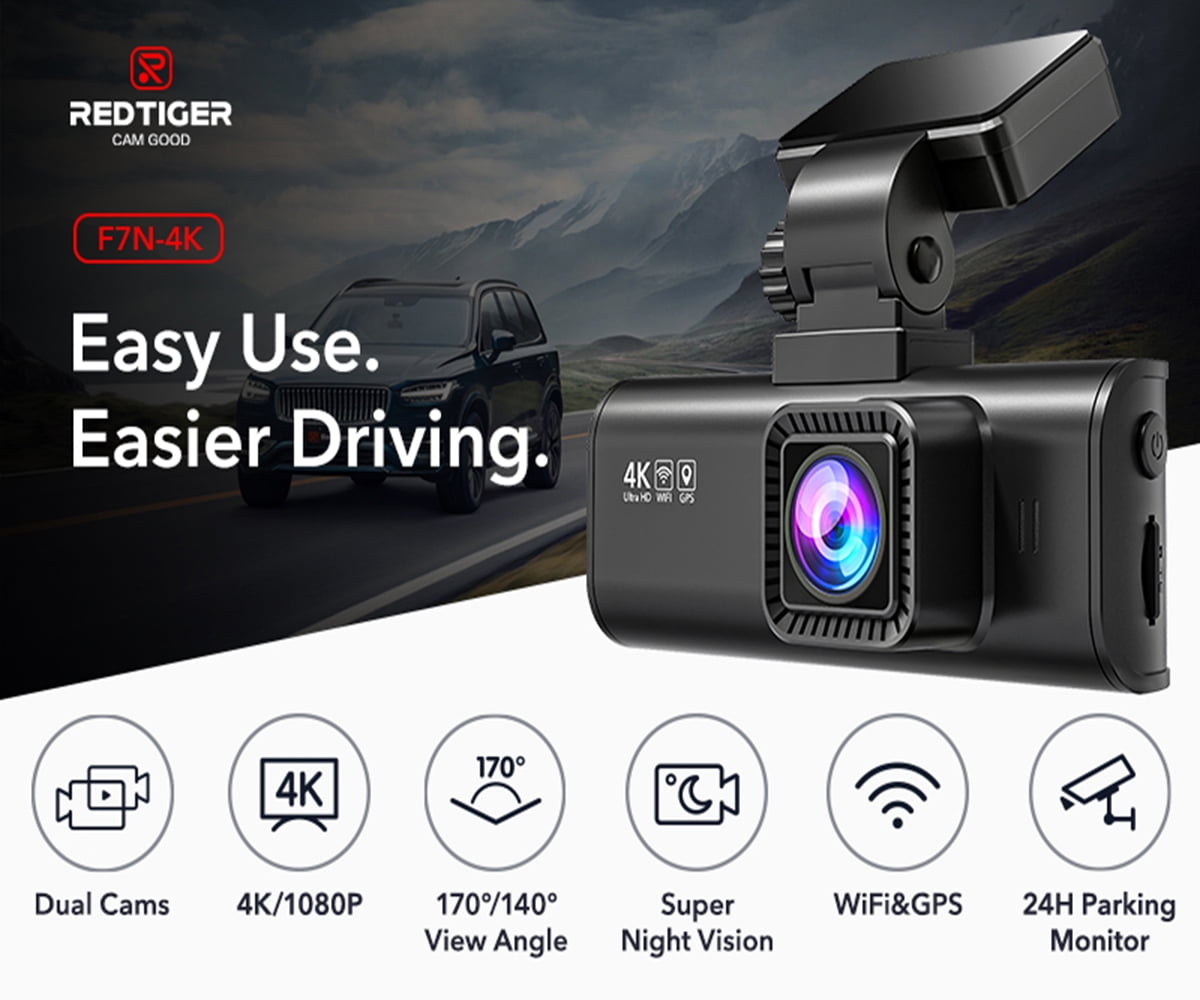REDTIGER Car Dash Cam with WiFi & GPS, Dash Camera 4K/2.5K Front+1080P Rear with Night Vision, Dual Dash Cam with 3.18" LCD Screen Display, Loop Recording, Parking Mode,Black