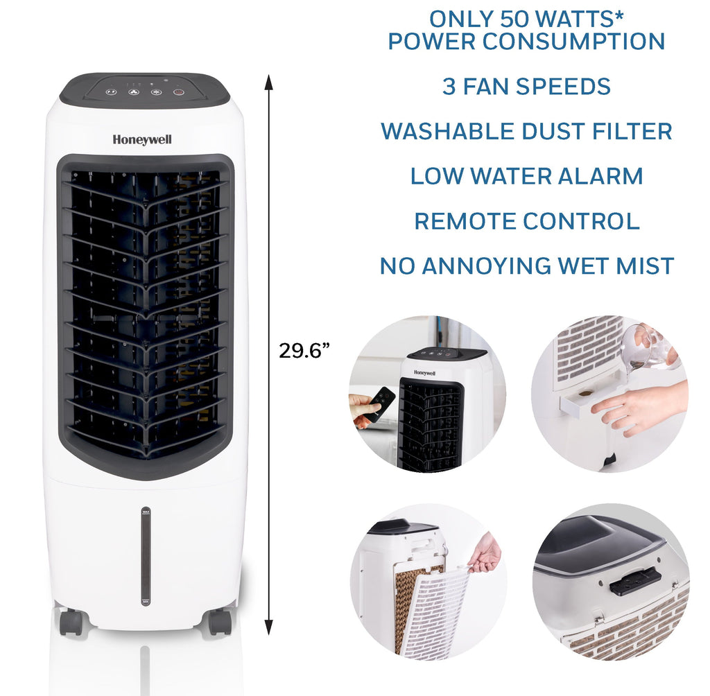 Honeywell Portable Evaporative Cooler with Fan, Humidifier & Remote, 29.6" TC10PEU, White