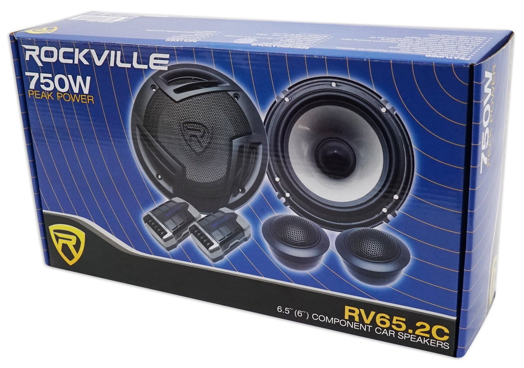 Pair Rockville RV65.2C 6.5" Component Speakers+6.5" Coaxial+4-Ch Amplifier+Wires