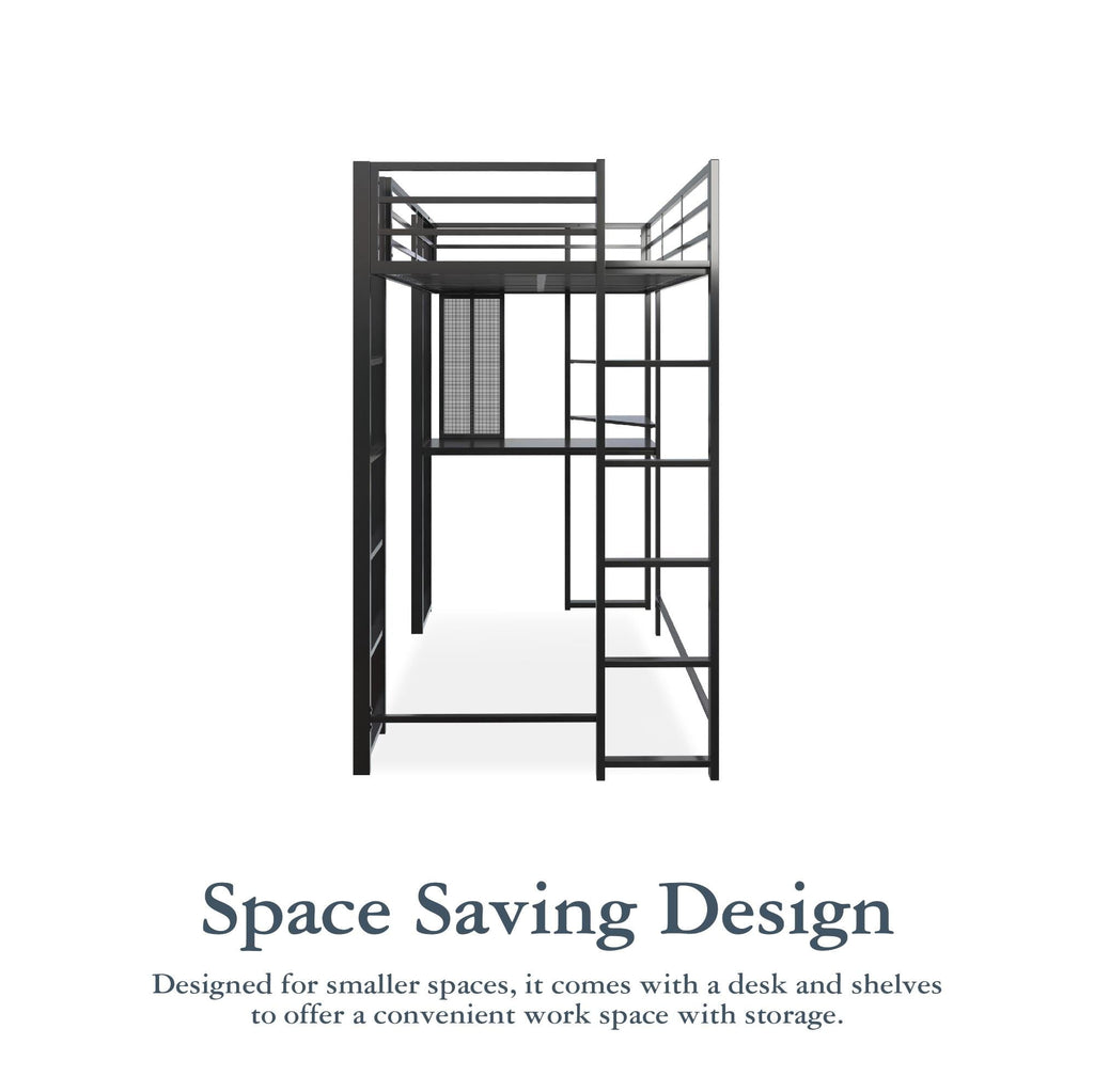 Teen Novogratz Hunter Full Size Metal Loft Bed, Black