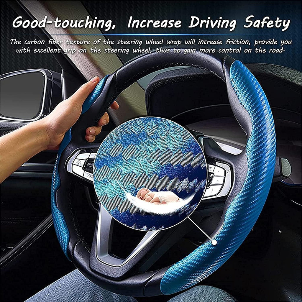 Anti-Slip Car Steering Wheel Cover, Universal 14.5 Inch Carbon Fiber Car Steering Wheel Protector Cover, Car Steering Wheel Accessories (Carbon Fiber) red