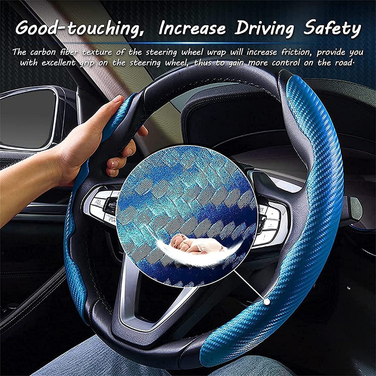 Anti-Slip Car Steering Wheel Cover, Universal 14.5 Inch Carbon Fiber Car Steering Wheel Protector Cover, Car Steering Wheel Accessories (Carbon Fiber) red
