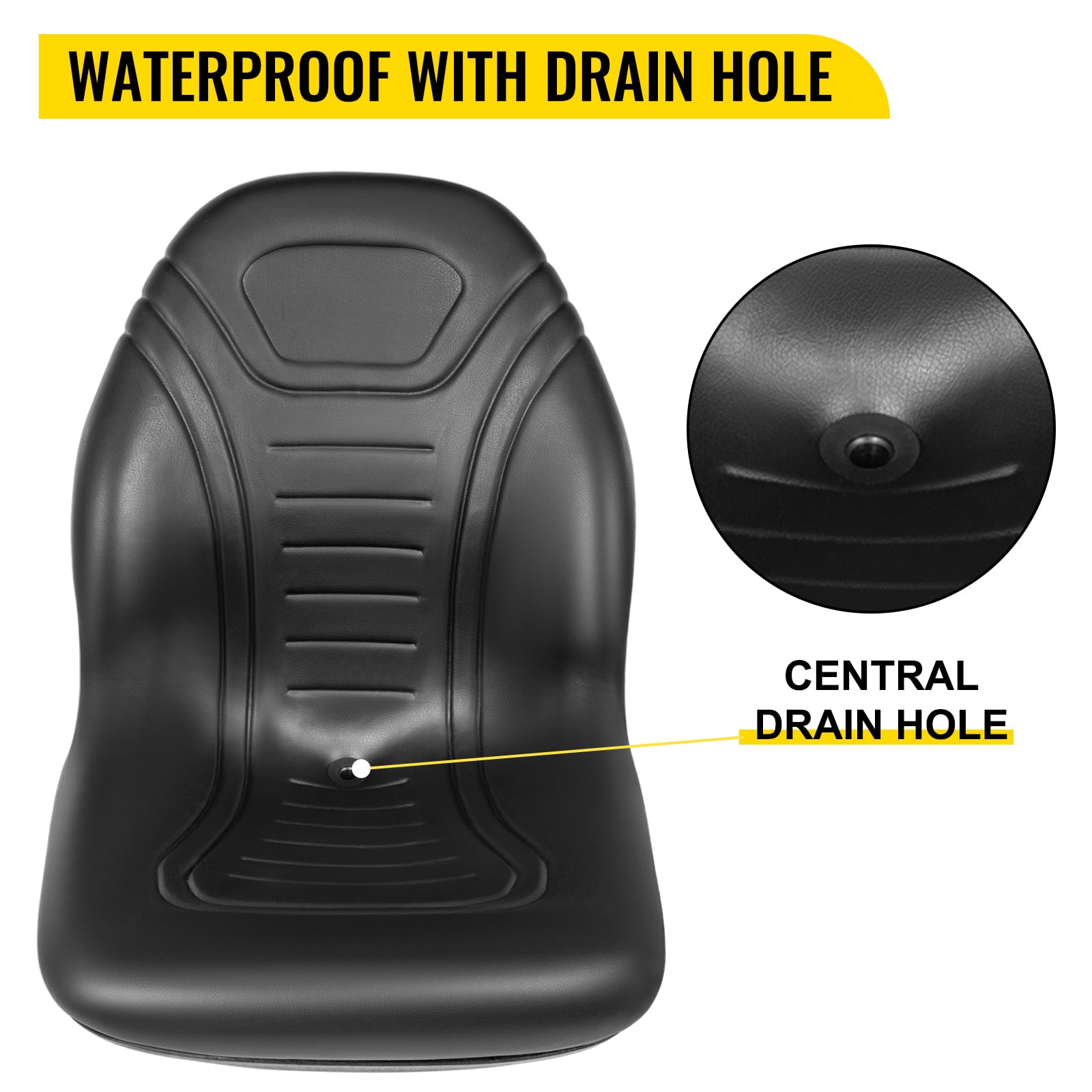 VEVOR 2pcs Universal Tractor Seat Replacement,Compact High Back Mower Seat Pair,Black Vinyl Forklift Seat,Central Drain Hole Skid Steer Seat with Mounting Bolt Patterns of 8" x 11.5" & 11.25" x 11.5"