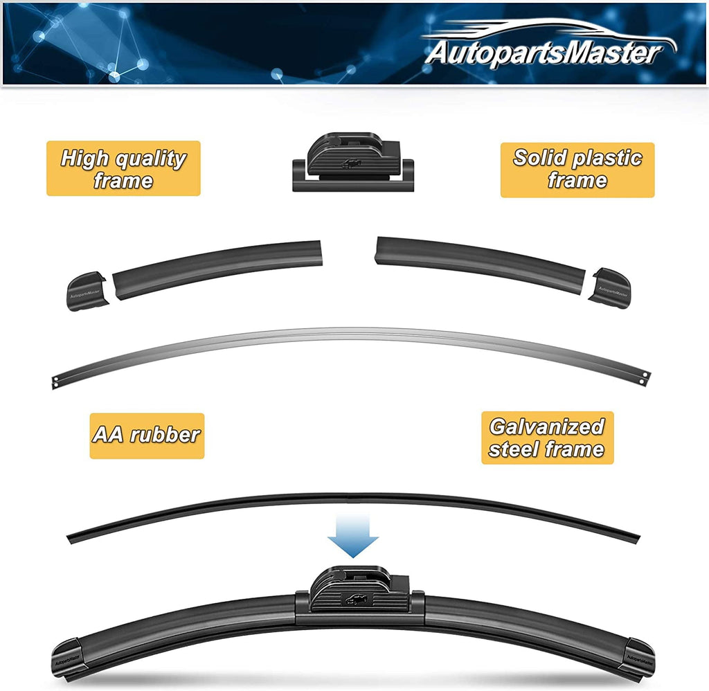 Feildoo Windshield wiper blades, 24" + 14" Bracketless Beam Wiper Car Front Window J U Hook Wiper Blade (set of 2)