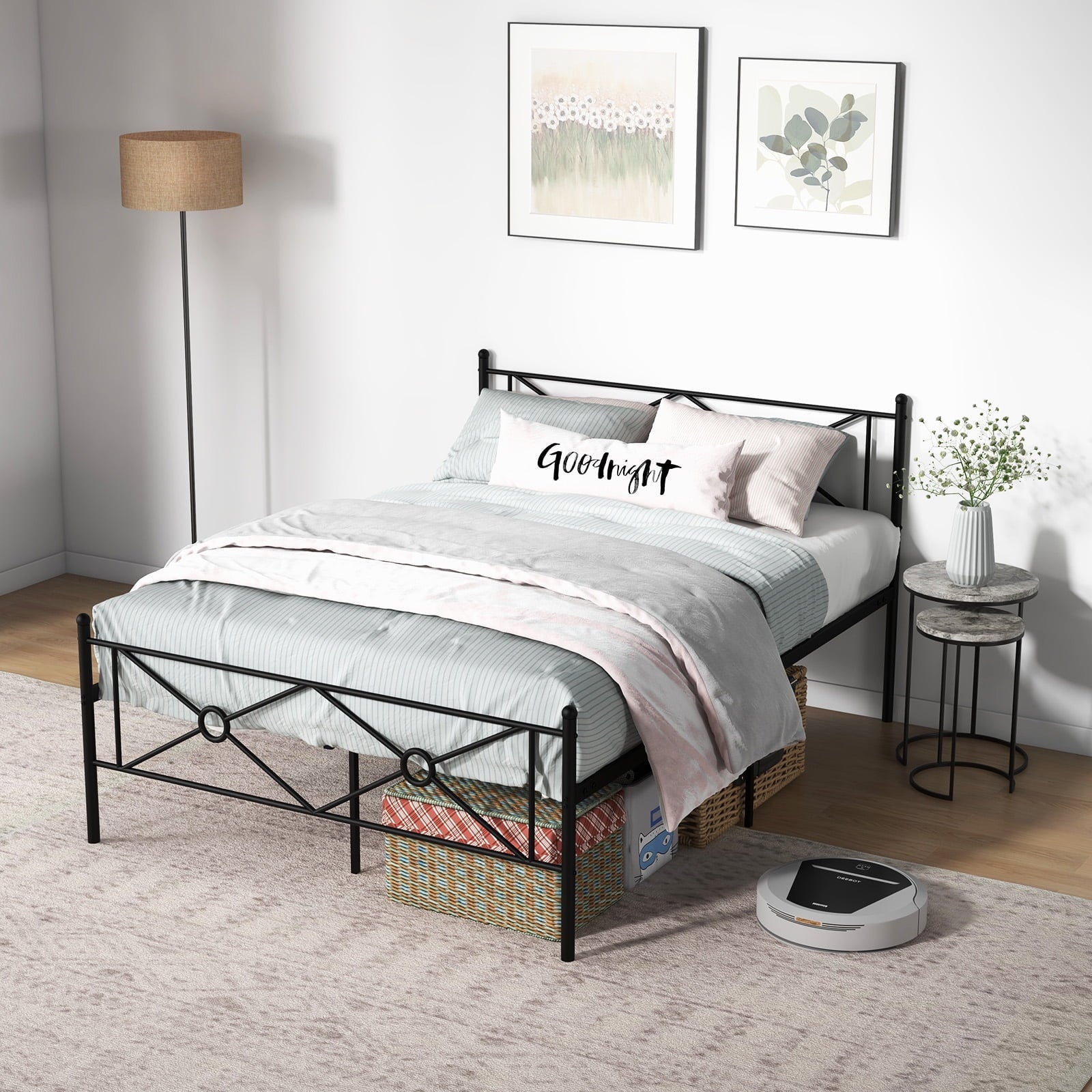 Infans Full Size Metal Platform Bed Frame w/ Headboard Mattress Foundation Black