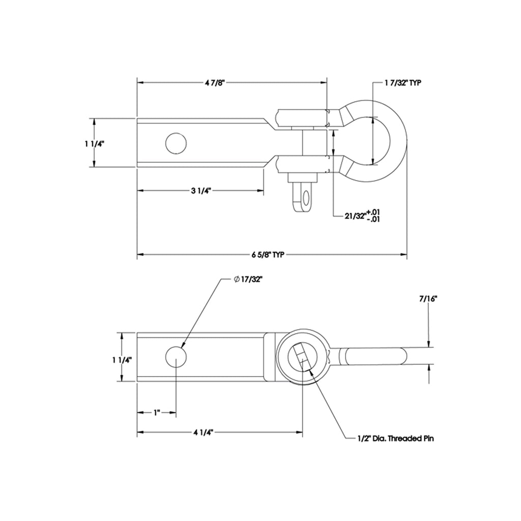 Rigid Hitch (TSM-125-D) Tow Strap Shackle Mount for 1-1/4 Inch Receivers - Made In U.S.A.