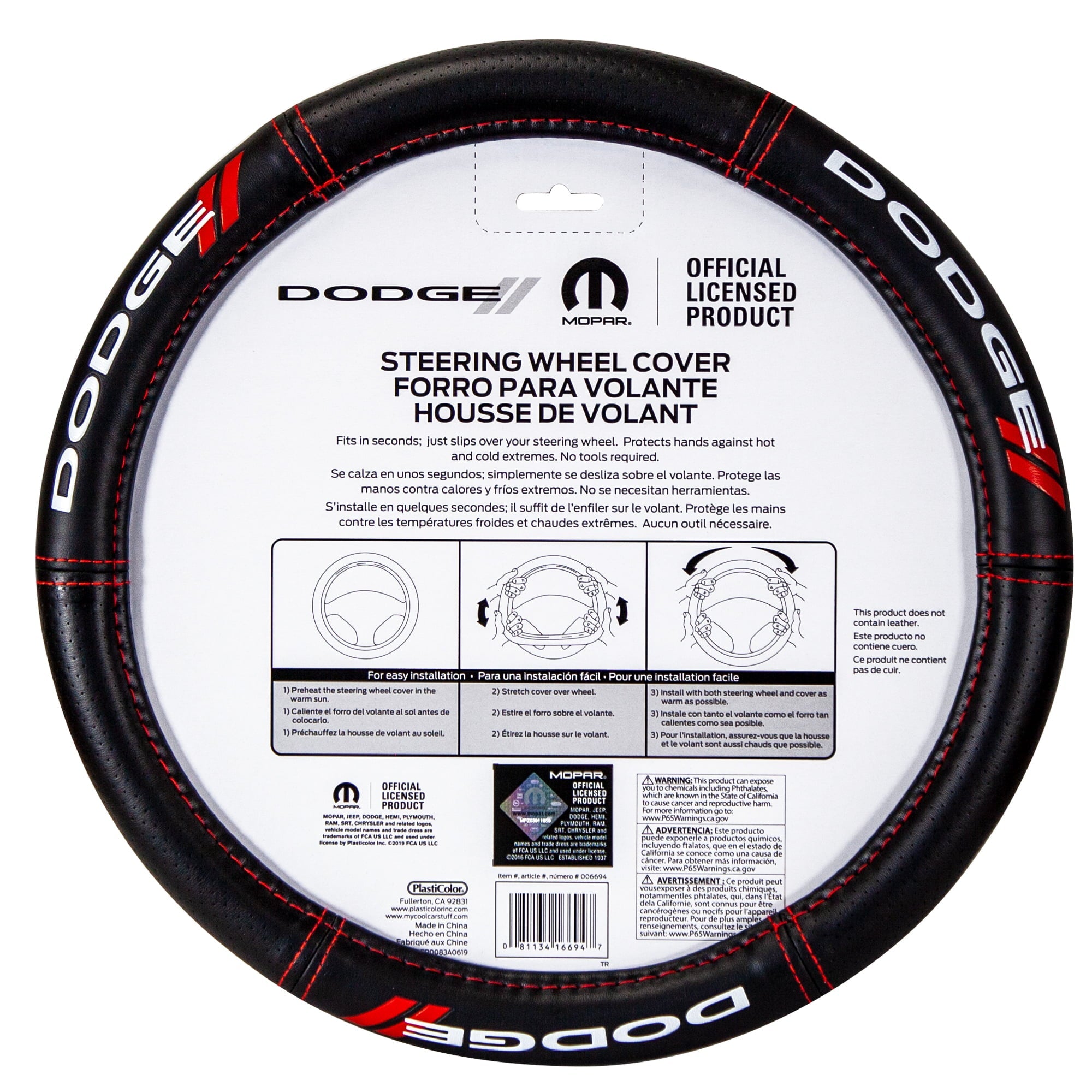 Plasticolor Dodge Deluxe Series Universal Steering Wheel Cover, Black & Red, 1 Pc, 1 lb