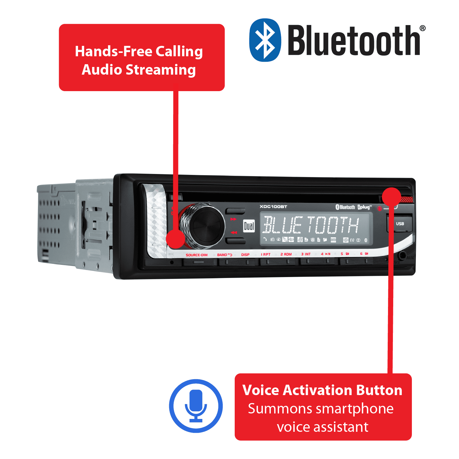 Dual Electronics XDC100BT Single DIN Car Stereo Head Unit with CD Player, Bluetooth, USB