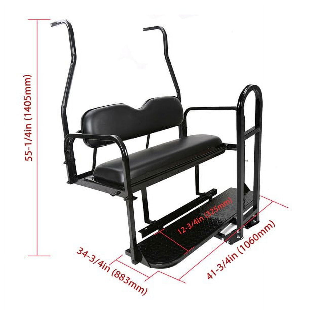 Kojem Black Flip Folding Rear Back Seat Kit & Safety Grab Bar Compatible with 1995-Up EZGO TXT Golf Cart