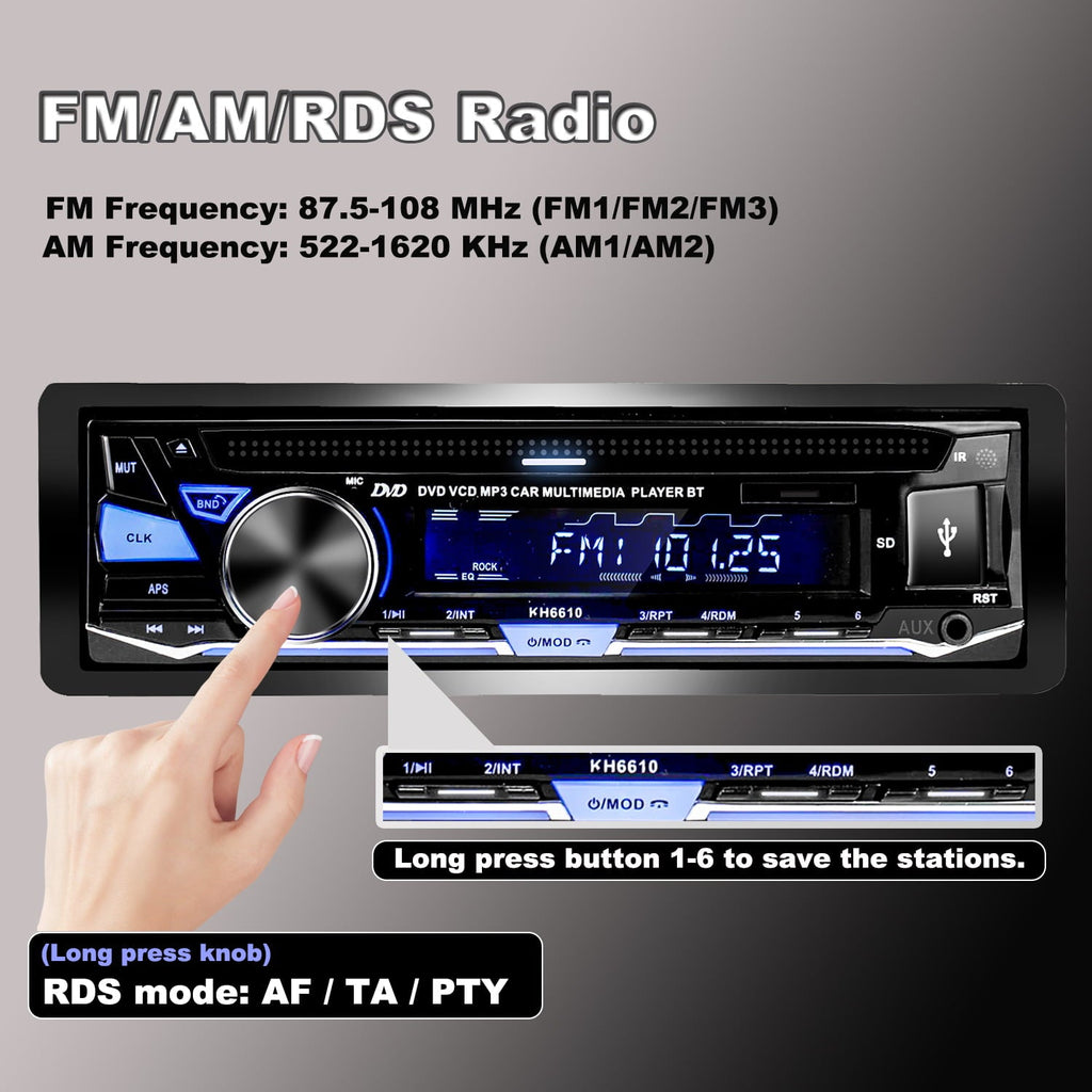 Alondy Single DIN Car Stereo with CD/DVD Player Bluetooth AM/FM/RDS Radio USB SD Aux Audio Receivers
