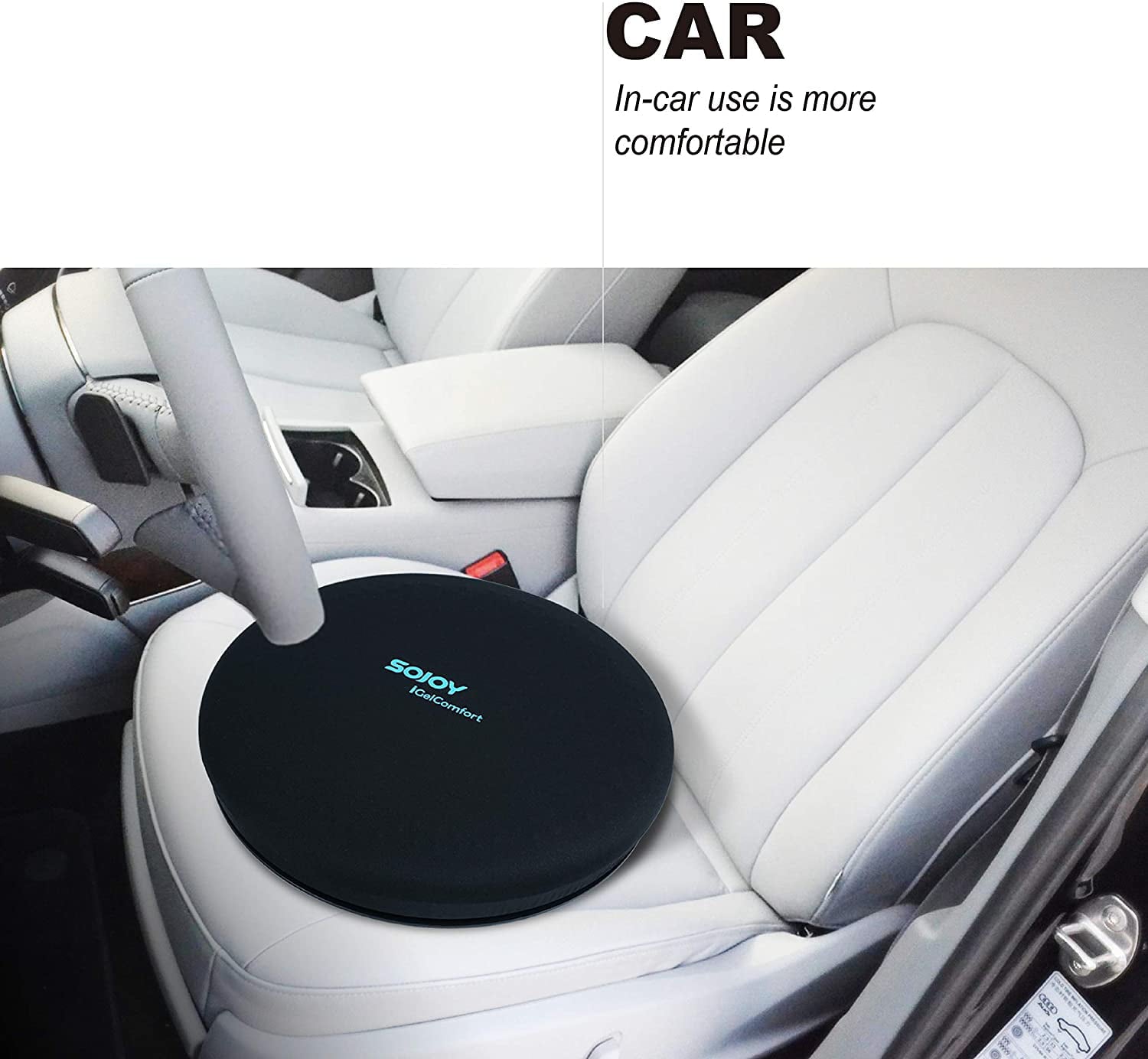 Sojoy Gel Swivel Car Seat Cushion Memory Foam Cooling  Cushion 360 Degree Rotating Chair Cushion For Car Home(15*15*2.5)