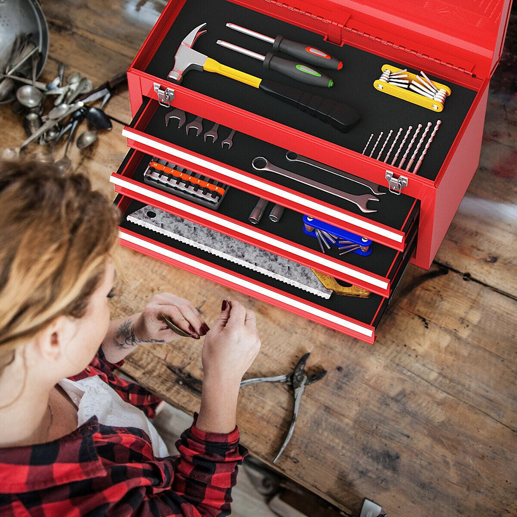 Costway Portable Tool Chest Box Storage Cabinet Garage Mechanic Organizer 3 Drawers Red